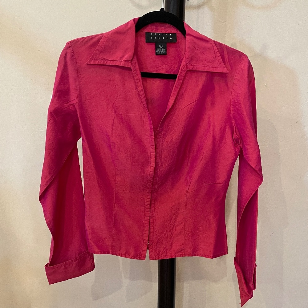 Women's Long Sleeve Silk Shirt Vibrant Fuchsia Pink